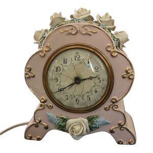 Vintage Ynez Pottery Ceramic Pink Floral Electric Clock